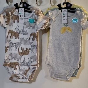 Carter's Animal and Lemon Print Bodysuits - Brown, Gray, Yellow